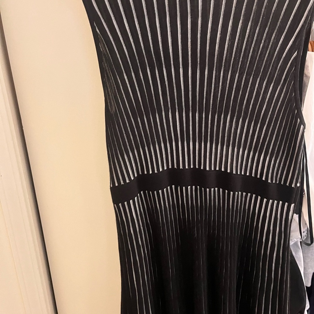 Calvin Klein Black and White Striped Sleeveless Knit Dress